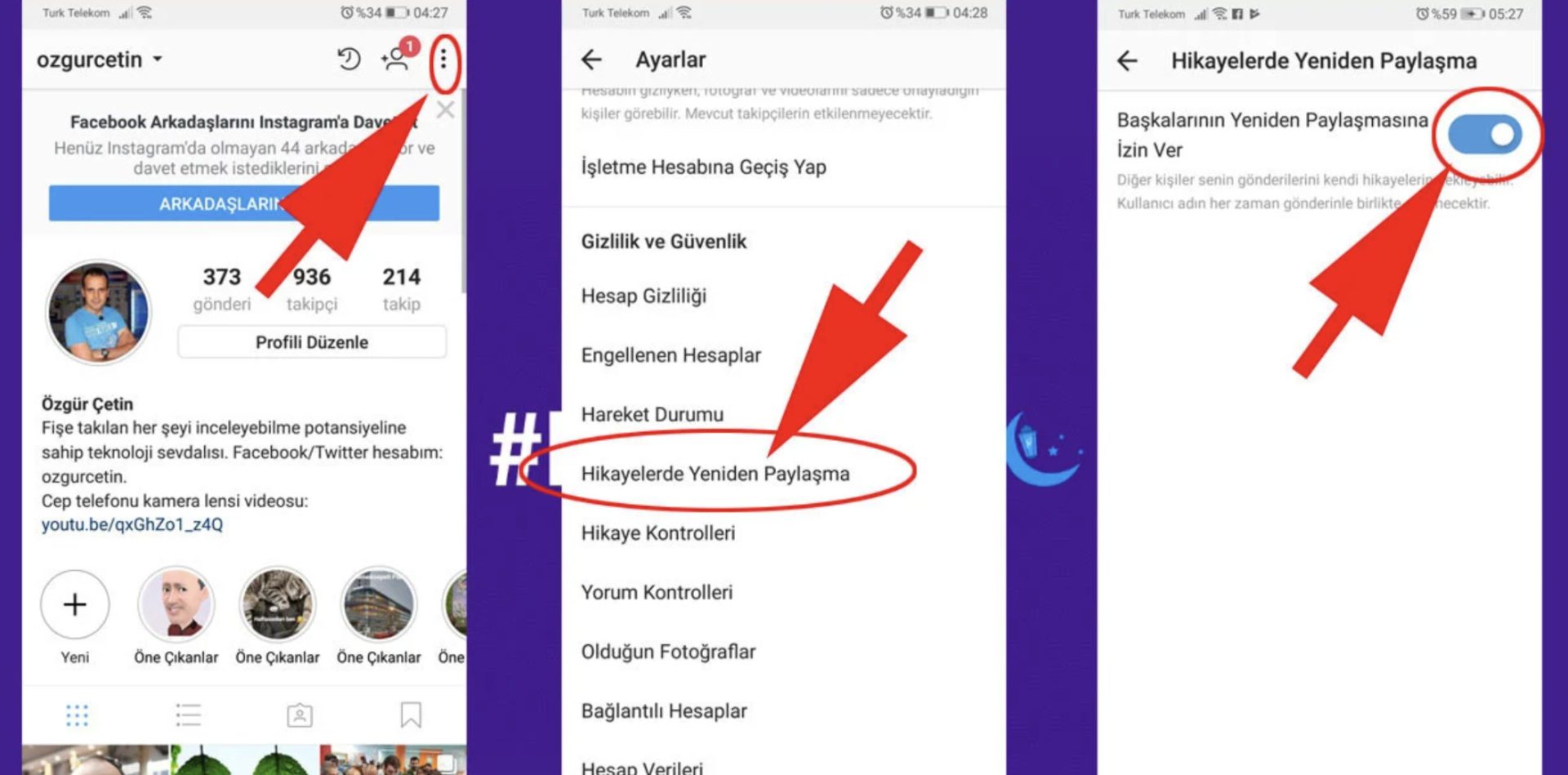 Instagram gönderiyi hikayeye ekleme engelleme